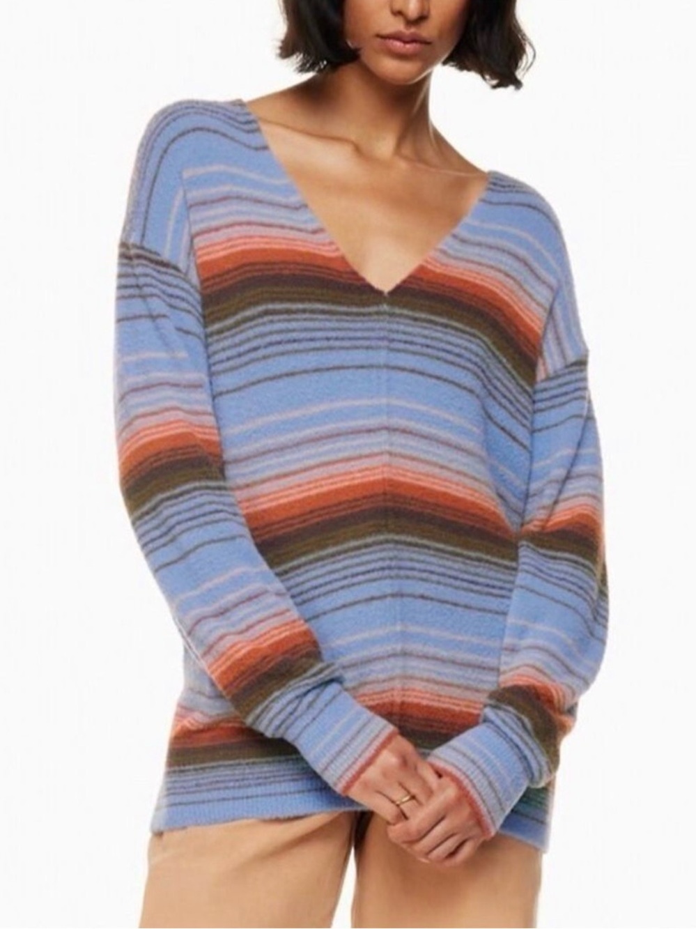 Aritzia Wilfred striped Hush Knit Vneck Sweater XS chenille super soft casual